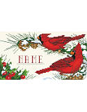 Christmas Cardinals - PDF: Welcome messengers of peace and goodwill, the crimson cardinals are perched for all to admire upon a winter’s pine branch. Beautifully designed to be completed with your loved one's name. This classic, tranquil scene is the perfect finishing touch to any ornament, holiday sign, pillow or stocking cuff!  
