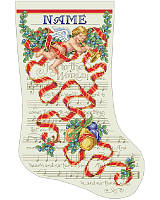Celebrate the spirit of the season with this inspiring classic stocking by Sandy Orton. Featuring a cherub angel with a trumpet and sheet music with the words to "Joy to the World". A stunningly detailed vintage-inspired design that is perfect for the holidays. Includes a full alphabet to customize for the lucky recipient.