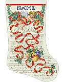 Joy to the World Stocking - PDF: Celebrate the spirit of the season with this inspiring classic stocking by Sandy Orton. Featuring a cherub angel with a trumpet and sheet music with the words to "Joy to the World". A stunningly detailed vintage-inspired design that is perfect for the holidays. Includes a full alphabet to customize for the lucky recipient.