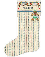 Brighten up your mantle with this classic Christmas stocking with a gingerbread ornament hanging down. It's the perfect companion to any and all of our many coveted Heirloom Stockings, but especially made to match up with our Toys & Games Heirloom Stocking. The intricate and lacy style of the wallpaper background makes this a quick stitch.