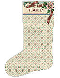 Poinsettia Cuff Heirloom Stocking - PDF: The intricate and lacy style of this timeless piece by Sandy Orton is filled with red Poinsettia. This sweet musical garland design is the perfect companion to any and all of our classic ribbon and a delicate wallpaper pattern. This simple yet elegant piece is a perfect companion to any and all of our classic collection of Heirloom Stockings and was made to match up with our Home For Christmas Heirloom Stocking.