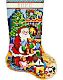 Santa's Visit Stocking - PDF: This charming Santa with his bag full of toys is a joyous sign of the holiday Season.
You'll love stitching all the fun details, including teddy bears, toys and and a cozy fire in the fireplace. A fun cross stitch and an instant heirloom stocking.