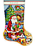 Santa's Visit Stocking - PDF: This charming Santa with his bag full of toys is a joyous sign of the holiday Season.
You'll love stitching all the fun details, including teddy bears, toys and and a cozy fire in the fireplace. A fun cross stitch and an instant heirloom stocking.