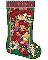 Celebrate the spirit of the season with this inspiring Della Robbia style, classic stocking by Kooler featuring Poinsettia blossoms and cherubs in a rich jewel toned setting. Makes an elegant addition to any holiday decor and a great companion to our Della Robbia Wreath design.
