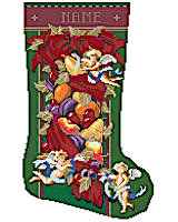 Celebrate the spirit of the season with this inspiring Della Robbia style, classic stocking by Kooler featuring Poinsettia blossoms and cherubs in a rich jewel toned setting. Makes an elegant addition to any holiday decor and a great companion to our Della Robbia Wreath design.
