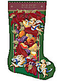 Christmas Elegance Stocking - PDF: Celebrate the spirit of the season with this inspiring Della Robbia style, classic stocking by Kooler featuring Poinsettia blossoms and cherubs in a rich jewel toned setting. Makes an elegant addition to any holiday decor and a great companion to our Della Robbia Wreath design.
