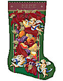 Christmas Elegance Stocking - PDF: Celebrate the spirit of the season with this inspiring Della Robbia style, classic stocking by Kooler featuring Poinsettia blossoms and cherubs in a rich jewel toned setting. Makes an elegant addition to any holiday decor and a great companion to our Della Robbia Wreath design.
