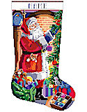 Santa with Tree Stocking - PDF: Santa with Tree is a gorgeous Kooler cross stitch stocking that features a beautifully illuminated Christmas tree that Santa is diligently decorating. This colorful stocking contains lots of details that makes this a fun stitch such an adorable kitten peeping out of Santa's pocket. Santa is carrying a big bag of toys to share as gifts. A fun stocking for the child at heart in your family!
