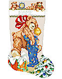 Christmas Morning Stocking - PDF: Big hugs on Christmas morning. This elegant and charming Christmas teddy bear stocking is the perfect gift for a new little boy in your family. This little guy loves his giant bear and the extra details are so cute.
