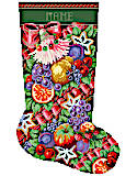Della Robbia Stocking - PDF: Luxurious stocking of plenty! Overflowing with a glorious spread of succulent and abundant fruits and ribbons tied with a glorious bow and opulent tassle! This rich and colorful design will add elegance to your holiday decor. The perfect companion to our Della Robbia Wreath design.
