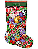 Della Robbia Stocking - PDF: Luxurious stocking of plenty! Overflowing with a glorious spread of succulent and abundant fruits and ribbons tied with a glorious bow and opulent tassle! This rich and colorful design will add elegance to your holiday decor. The perfect companion to our Della Robbia Wreath design.
