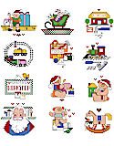 Santa in His Workshop Ornaments - PDF: 12 little Christmas motifs work up quickly and can be used for a variety of holiday purposes. Ornaments, canning jar lids, gift tags, and invitations; the list is endless. Featuring Santa's tools, toys, signs, and his sleigh these ornaments are the perfect holiday gift for anyone who loves the magic and wonder of the season. The perfect companions to our Santa in His Workshop Stocking.