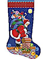 This unique, elegant and sophisticated white counted cross stitch features Santa visiting his woodland friends in the north in a winter wonderland. This beautiful stocking is done in soft blues, whites and reds. A wintery stocking for a baby's first Christmas or anyone who appreciates the special beauty of the season! These sweet faces will charm you for years to come.