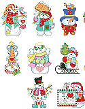 Let It Snow Ornaments - PDF: 10 of the cutest little snowmen ornaments to be found are by designer Linda Gillum. Linda’s trademark ‘cute’ style is captured here in the faces and character of each of these delightful snowmen.  Stitch one up as a holiday gift or make all 10 for your tree.