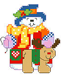 Snowman & Reindeer Big Stitch - PDF: A happy bell ringing moment can be enjoyed with a 'deer' friend.This Snow Friendly Big Stitch is sure to make the winter season a happy one. 