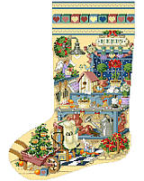 Happy memories in this heirloom stocking celebrating the charm of a garden shed trimmed with holiday cheer.