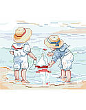 Setting Sail - PDF: Can you hear the ocean calling you? Bring the coastal charm to your living space or beach house children’s bedroom with this lovely cross stitch featuring children playing along the shoreline with their sailboat. Inspires fond memories of shared adventures and childhood vacations.
One in a series of three of our By The Sea Series: Collecting Shells, Setting Sail and Sand Castles. Collect all three. 
