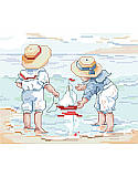 Setting Sail - PDF: Can you hear the ocean calling you? Bring the coastal charm to your living space or beach house children’s bedroom with this lovely cross stitch featuring children playing along the shoreline with their sailboat. Inspires fond memories of shared adventures and childhood vacations.
One in a series of three of our By The Sea Series: Collecting Shells, Setting Sail and Sand Castles. Collect all three. 
