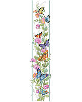 Discover a tiny garden brimming with lush sweet pea vines and colorful butterflies. Garden lovers everywhere will love this enchanting butterfly Bell Pull stitched with vibrant colors. This band sampler makes a stunning bell pull and would fit nicely on a tall narrow wall space. Makes a great gift for spring holidays or just because.
